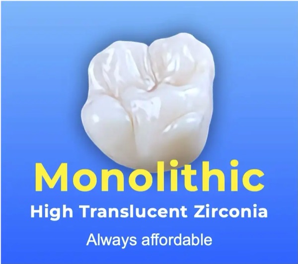 Monolithic high translucency zirconia